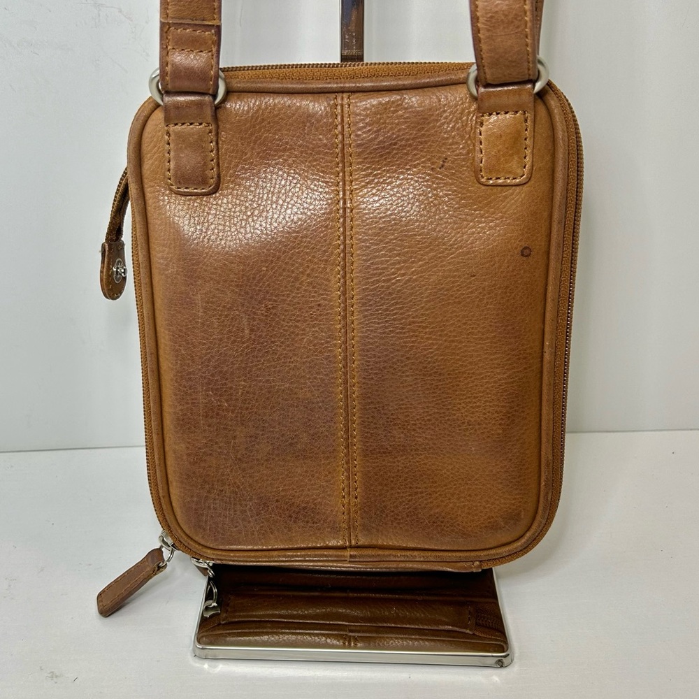 Vintage Fossil Cognac Brown Leather Multi-Compartment Crossbody Bag - Picture 4 of 12